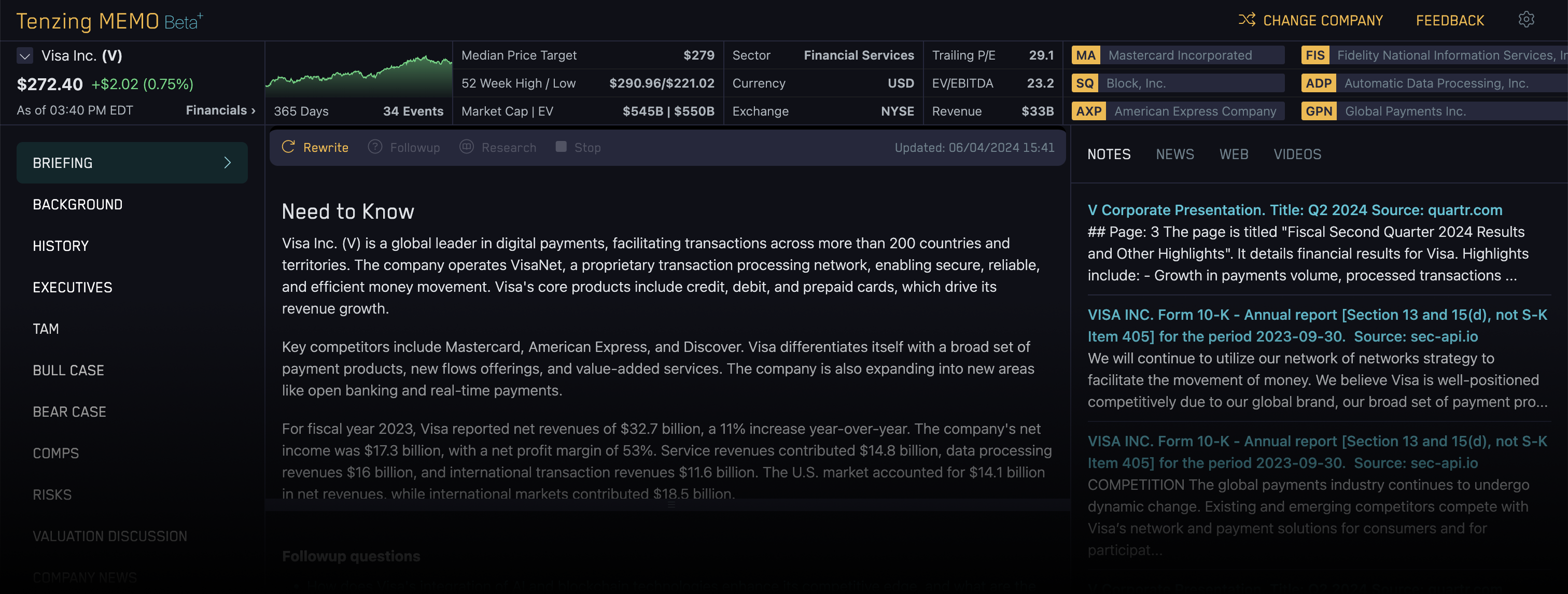 Screenshot of Tenzing MEMO