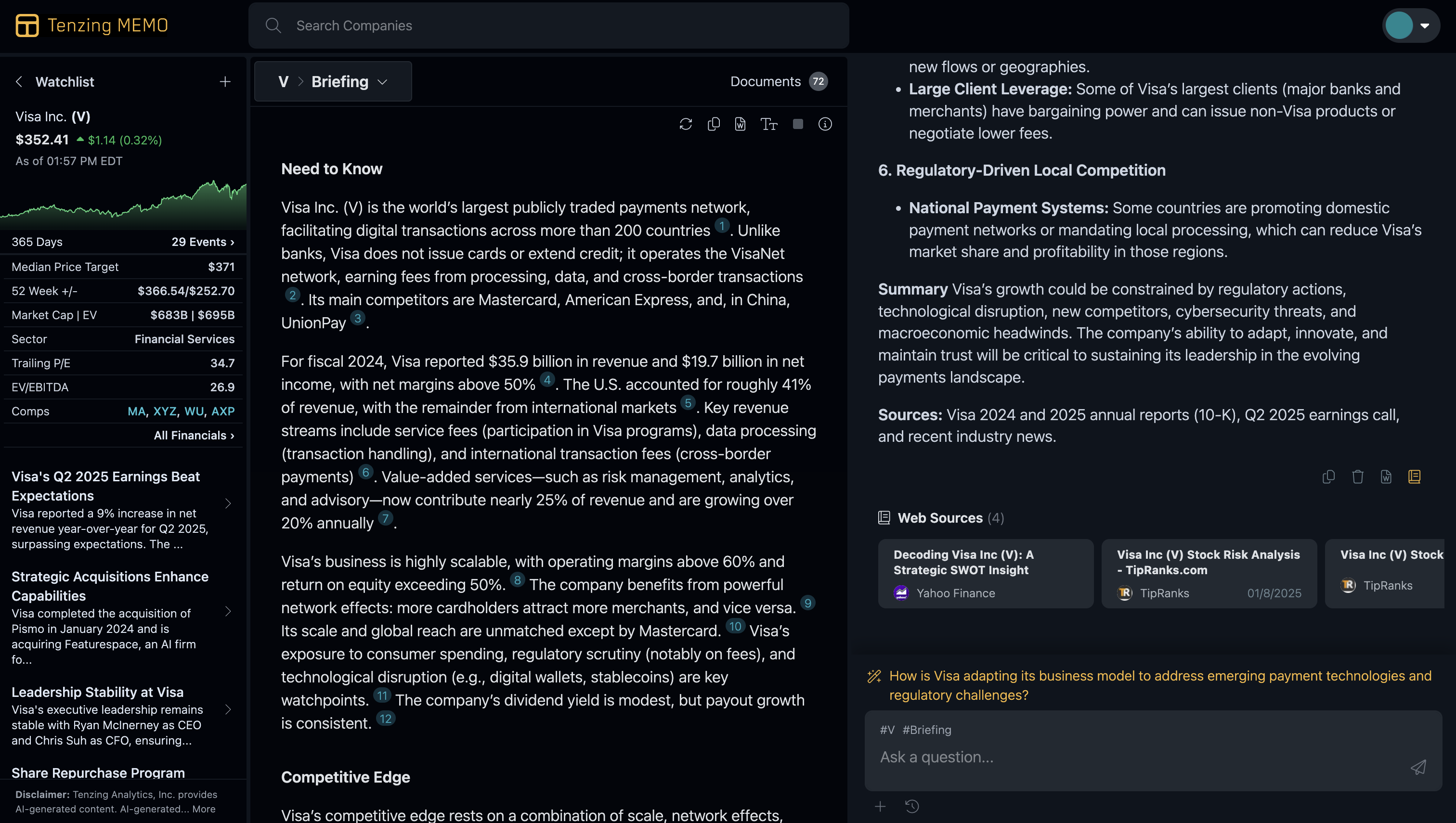 Screenshot of Tenzing MEMO
